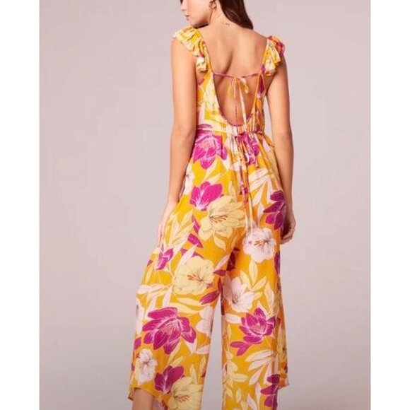 Band of the Free NWT Euphoria Gold Floral Wide Leg Jumpsuit Sz Small Womens Yell - Picture 1 of 14